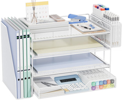 5-Tier Desk File Organizer with Drawer & Pen Holder (Black)