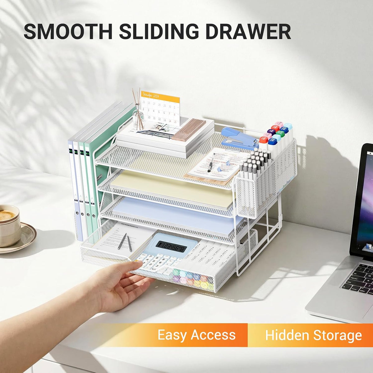 5-Tier Desk File Organizer with Drawer & Pen Holder (Black)