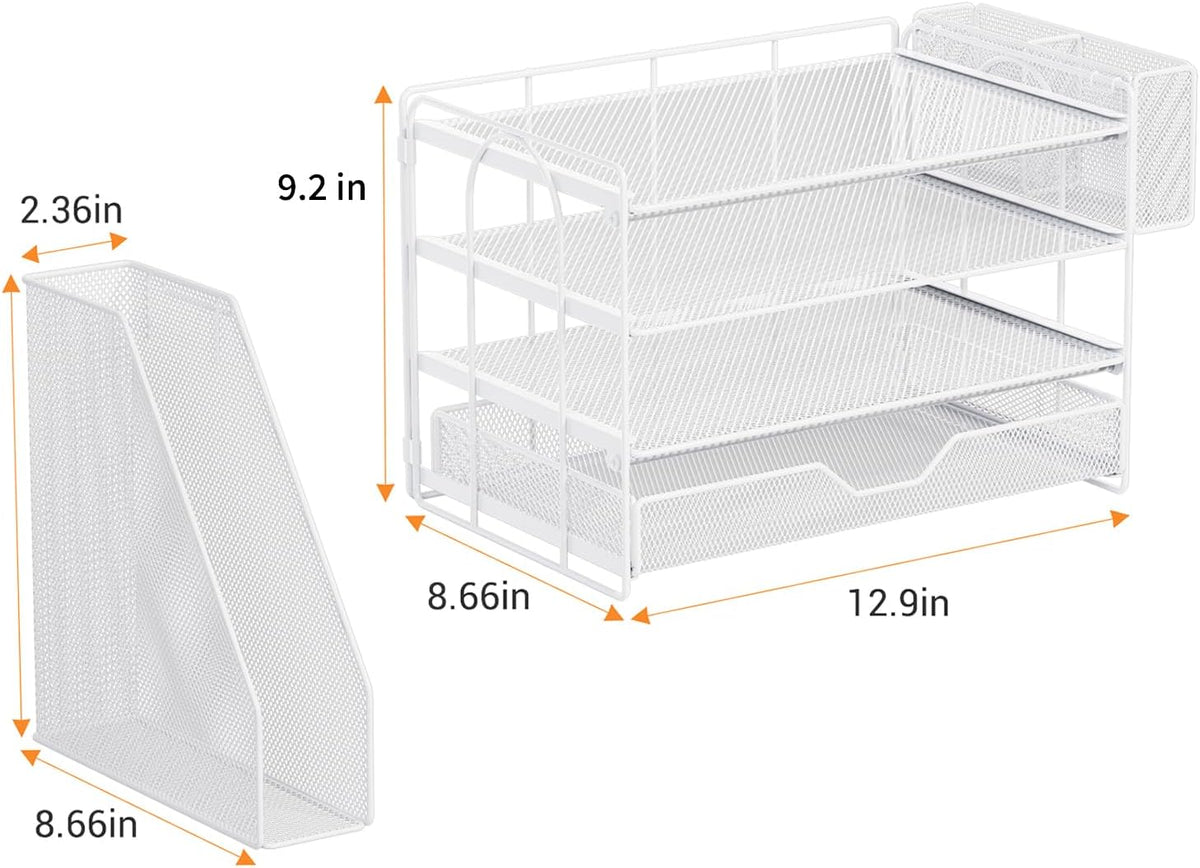 5-Tier Desk File Organizer with Drawer & Pen Holder (Black)