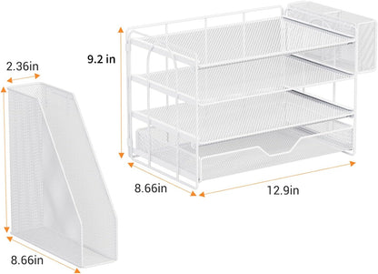 5-Tier Desk File Organizer with Drawer & Pen Holder (Black)