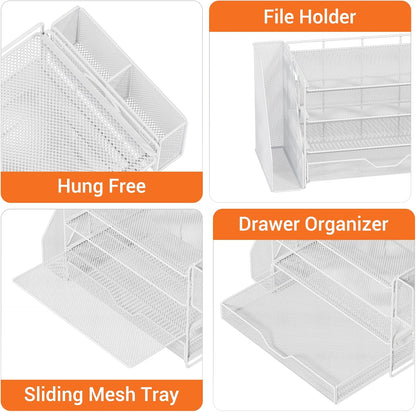 5-Tier Desk File Organizer with Drawer & Pen Holder (Black)