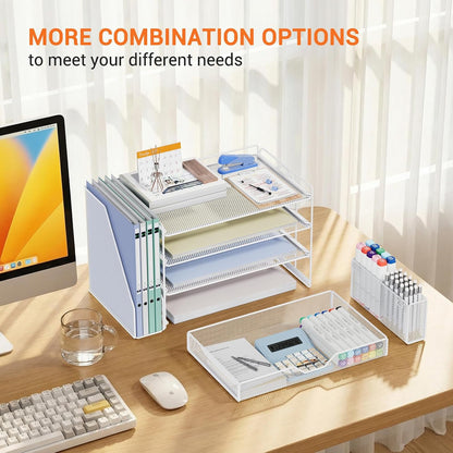 5-Tier Desk File Organizer with Drawer & Pen Holder (Black)