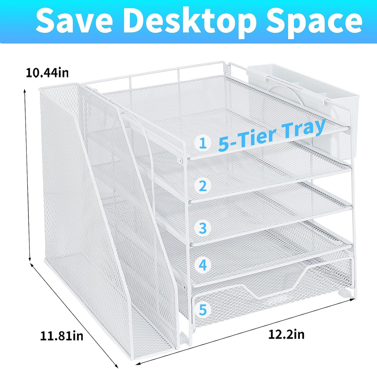 5-Tier Desk File Organizer with Drawer & Pen Holder (Black)