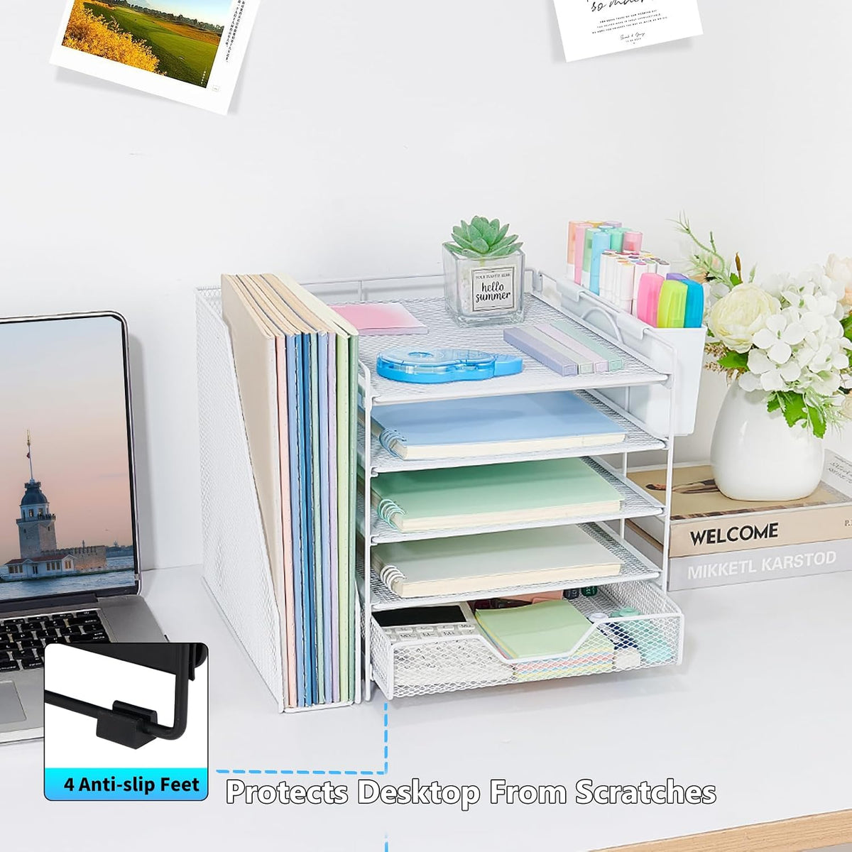 5-Tier Desk File Organizer with Drawer & Pen Holder (Black)