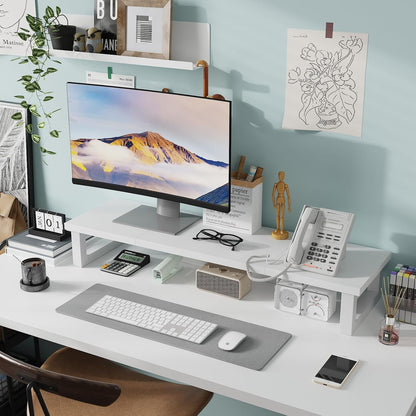 Dual Monitor Stand Riser, Wood and Steel Multi-Purpose Desktop Storage Stand for 2 Monitors for Computer, Laptop, Printer, TV, Rustic Brown