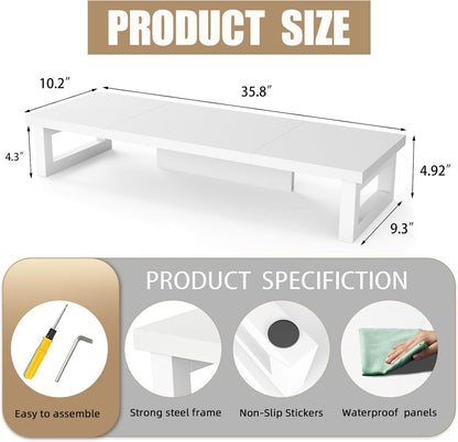 Dual Monitor Stand Riser, Wood and Steel Multi-Purpose Desktop Storage Stand for 2 Monitors for Computer, Laptop, Printer, TV, Rustic Brown