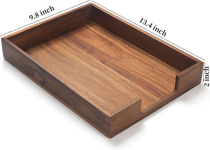 Wood Letter Tray, Acacia Wood Desk Tray, Wooden Desk Organizer, A4 Paper, Document, File, Mail, Magazine Storage Basket for Office, Classroom, Home Desktop