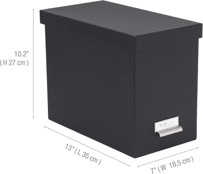 John Fiberboard Label Frame Desktop File Storage Box - Document Organizer for Important Paperwork - Durable Hanging File Box with a Lid & Metal Label Window - 7.36 x 13.38 x 10.51 in - White