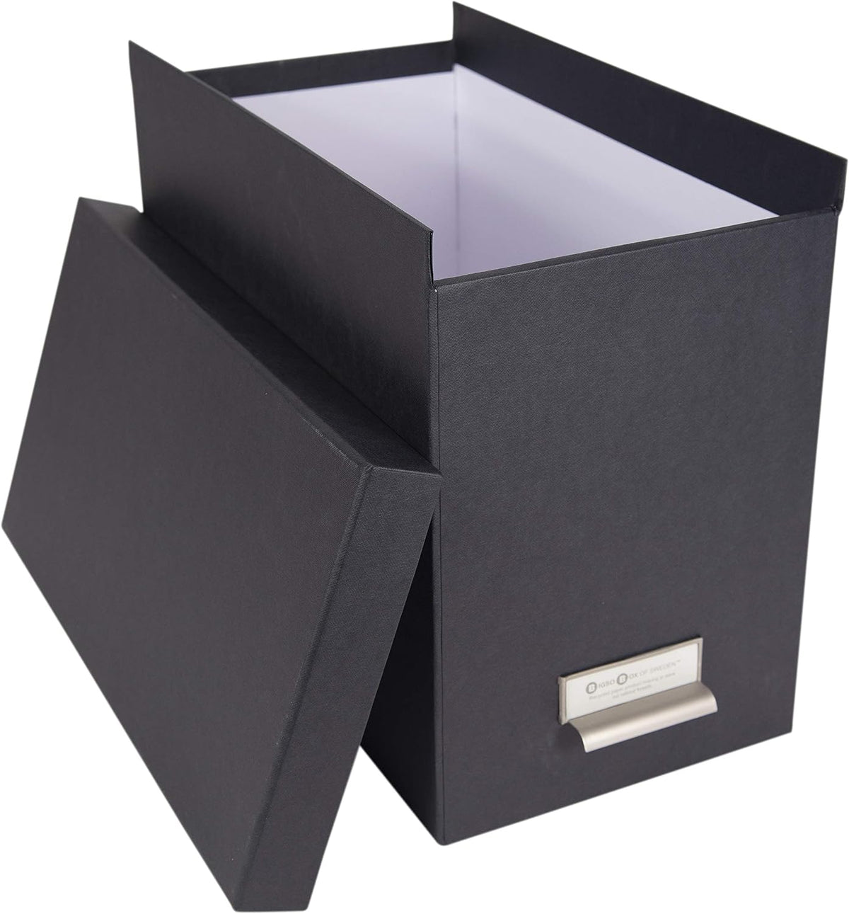 John Fiberboard Label Frame Desktop File Storage Box - Document Organizer for Important Paperwork - Durable Hanging File Box with a Lid & Metal Label Window - 7.36 x 13.38 x 10.51 in - White