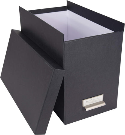 John Fiberboard Label Frame Desktop File Storage Box - Document Organizer for Important Paperwork - Durable Hanging File Box with a Lid & Metal Label Window - 7.36 x 13.38 x 10.51 in - White