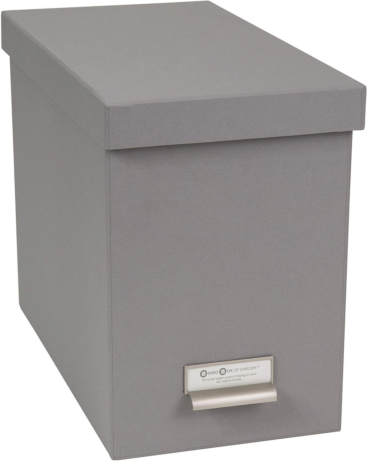 John Fiberboard Label Frame Desktop File Storage Box - Document Organizer for Important Paperwork - Durable Hanging File Box with a Lid & Metal Label Window - 7.36 x 13.38 x 10.51 in - White