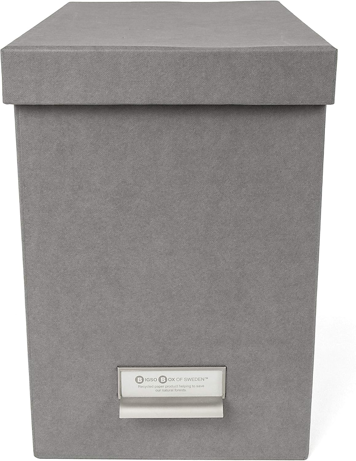 John Fiberboard Label Frame Desktop File Storage Box - Document Organizer for Important Paperwork - Durable Hanging File Box with a Lid & Metal Label Window - 7.36 x 13.38 x 10.51 in - White