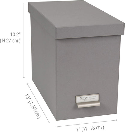 John Fiberboard Label Frame Desktop File Storage Box - Document Organizer for Important Paperwork - Durable Hanging File Box with a Lid & Metal Label Window - 7.36 x 13.38 x 10.51 in - White