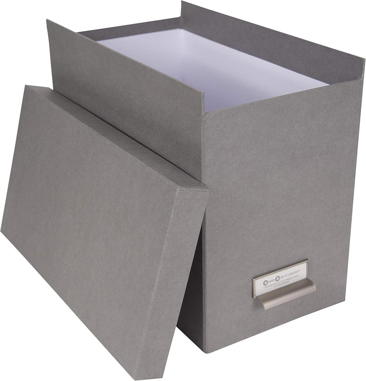 John Fiberboard Label Frame Desktop File Storage Box - Document Organizer for Important Paperwork - Durable Hanging File Box with a Lid & Metal Label Window - 7.36 x 13.38 x 10.51 in - White