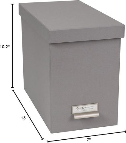 John Fiberboard Label Frame Desktop File Storage Box - Document Organizer for Important Paperwork - Durable Hanging File Box with a Lid & Metal Label Window - 7.36 x 13.38 x 10.51 in - White