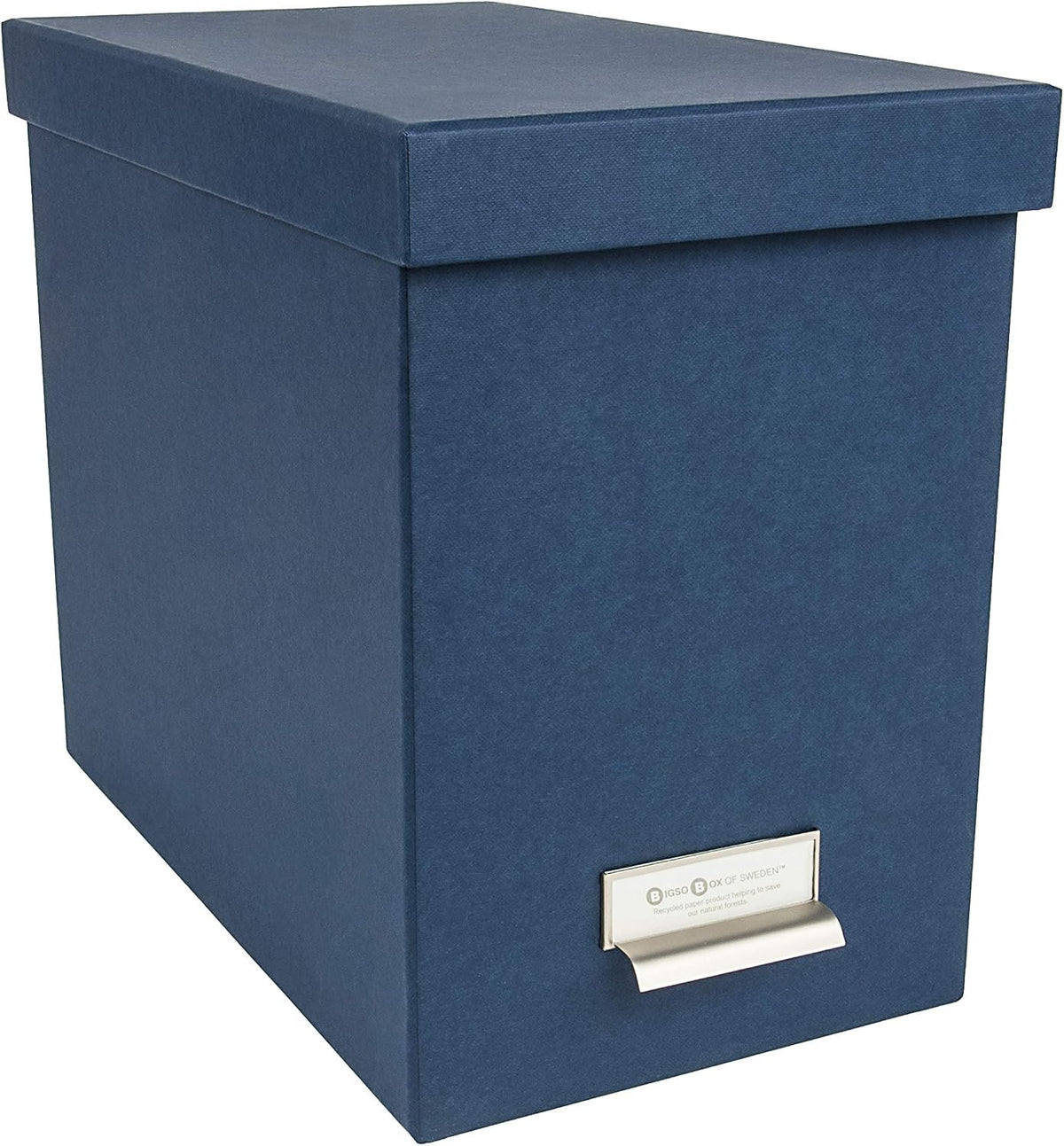 John Fiberboard Label Frame Desktop File Storage Box - Document Organizer for Important Paperwork - Durable Hanging File Box with a Lid & Metal Label Window - 7.36 x 13.38 x 10.51 in - White