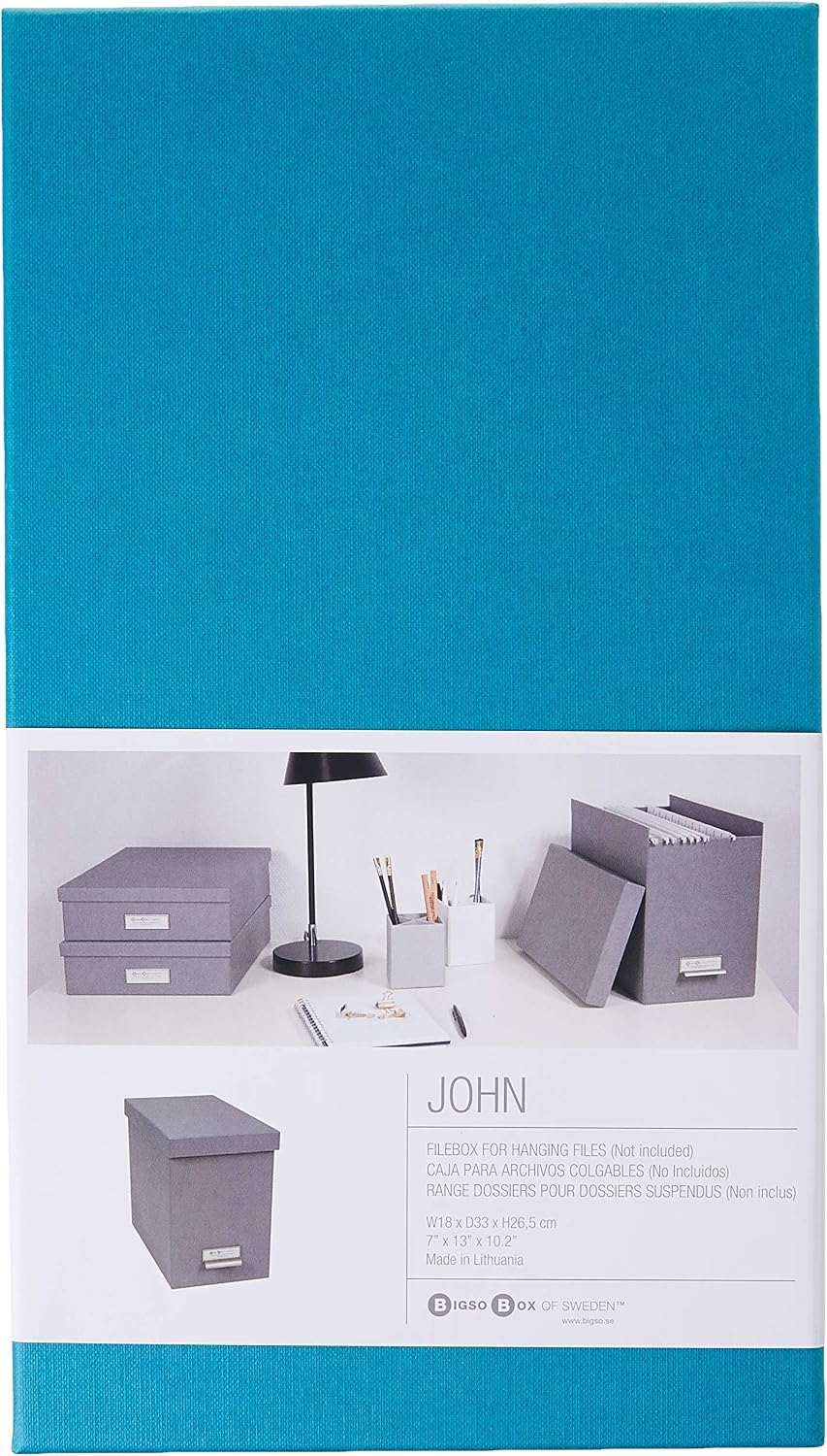 John Fiberboard Label Frame Desktop File Storage Box - Document Organizer for Important Paperwork - Durable Hanging File Box with a Lid & Metal Label Window - 7.36 x 13.38 x 10.51 in - White