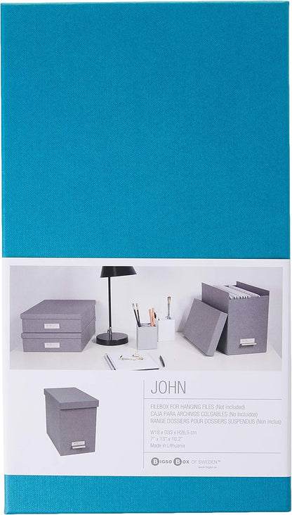 John Fiberboard Label Frame Desktop File Storage Box - Document Organizer for Important Paperwork - Durable Hanging File Box with a Lid & Metal Label Window - 7.36 x 13.38 x 10.51 in - White