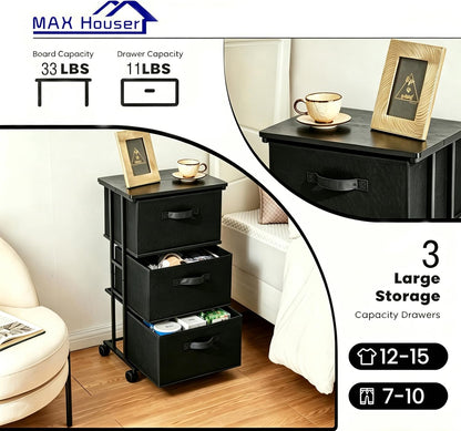 Dresser Storage with 3 Drawers, Fabric Dresser Tower, Vertical Storage Unit for Bedroom, Closet, Office, Black
