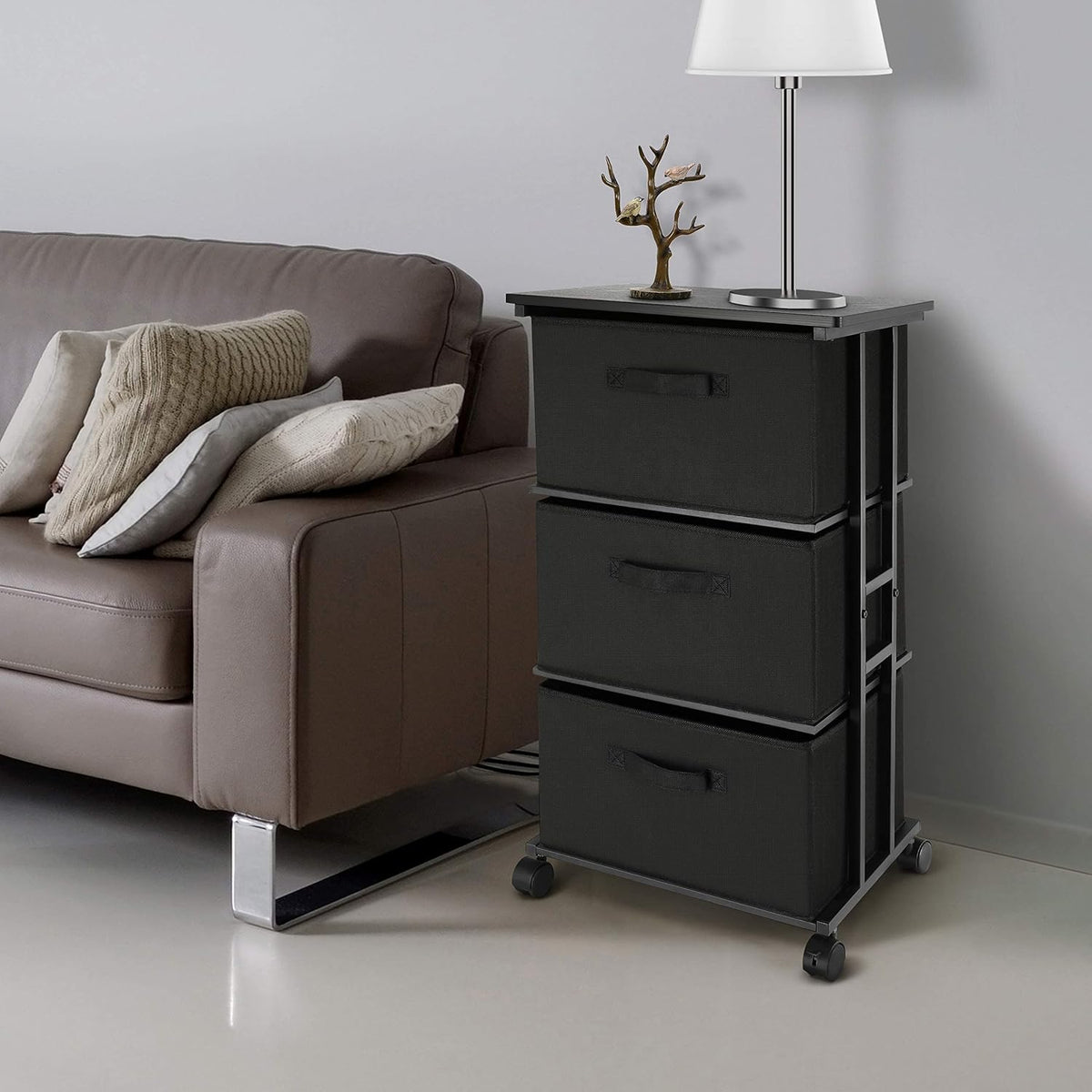 Dresser Storage with 3 Drawers, Fabric Dresser Tower, Vertical Storage Unit for Bedroom, Closet, Office, Black