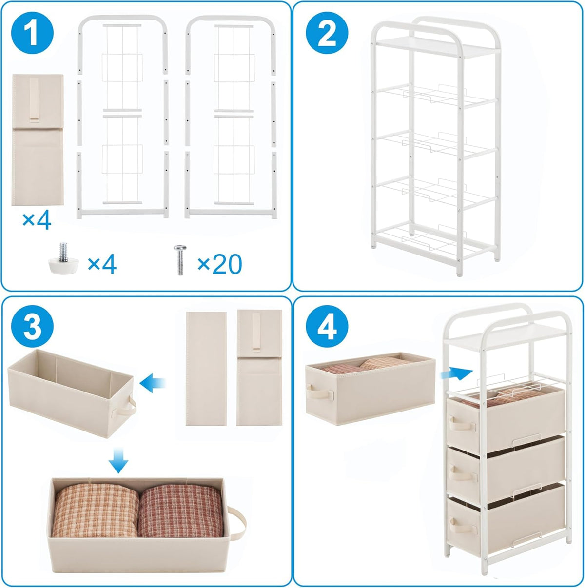 Dresser Storage with 3 Drawers, Fabric Dresser Tower, Vertical Storage Unit for Bedroom, Closet, Office, Black