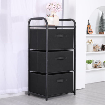 Dresser Storage with 3 Drawers, Fabric Dresser Tower, Vertical Storage Unit for Bedroom, Closet, Office, Black