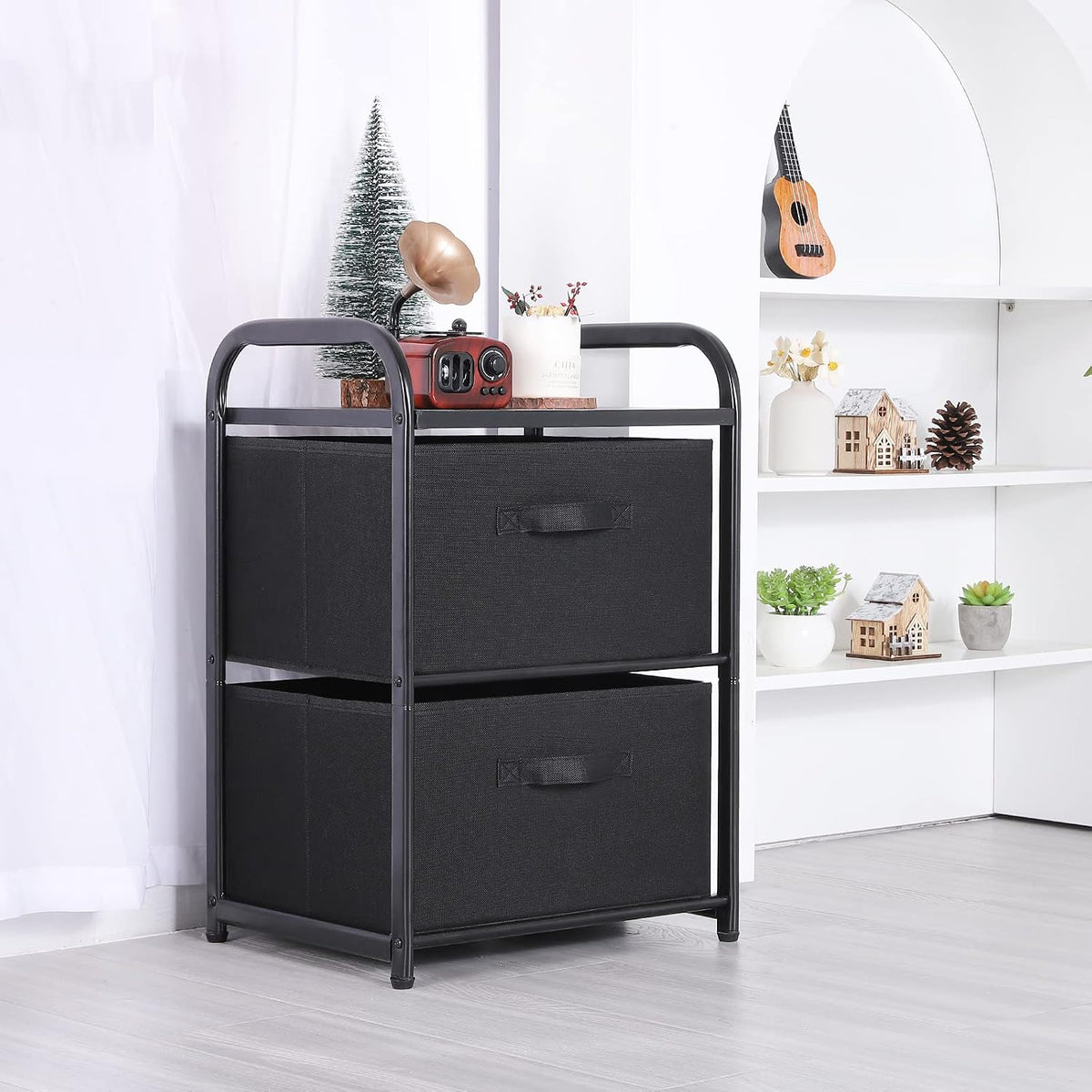 Dresser Storage with 3 Drawers, Fabric Dresser Tower, Vertical Storage Unit for Bedroom, Closet, Office, Black