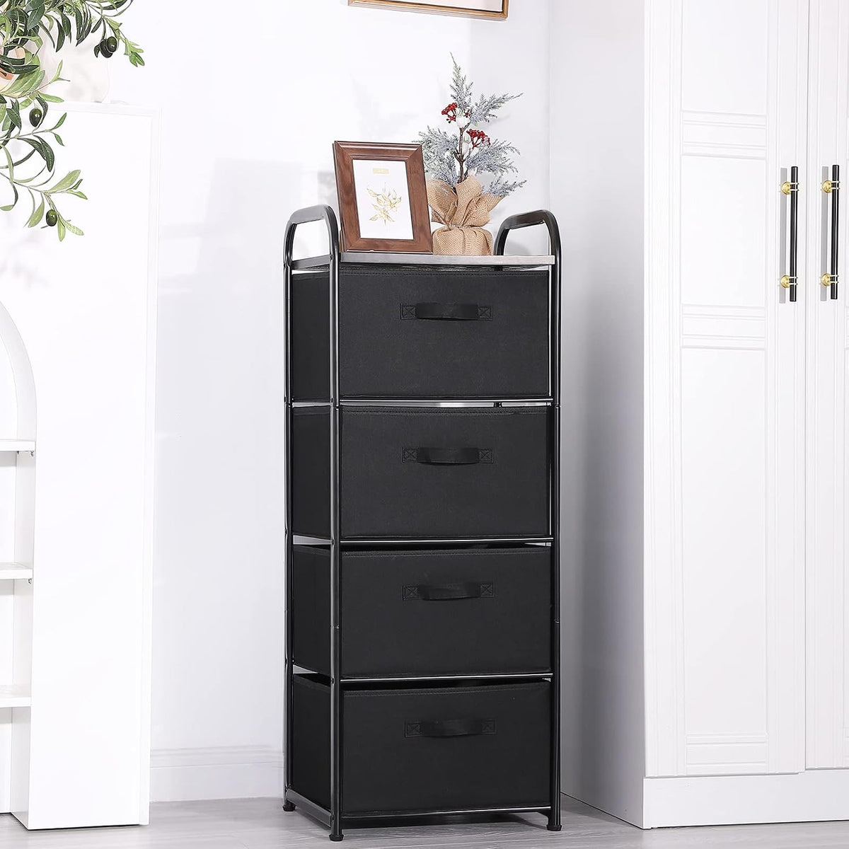Dresser Storage with 3 Drawers, Fabric Dresser Tower, Vertical Storage Unit for Bedroom, Closet, Office, Black