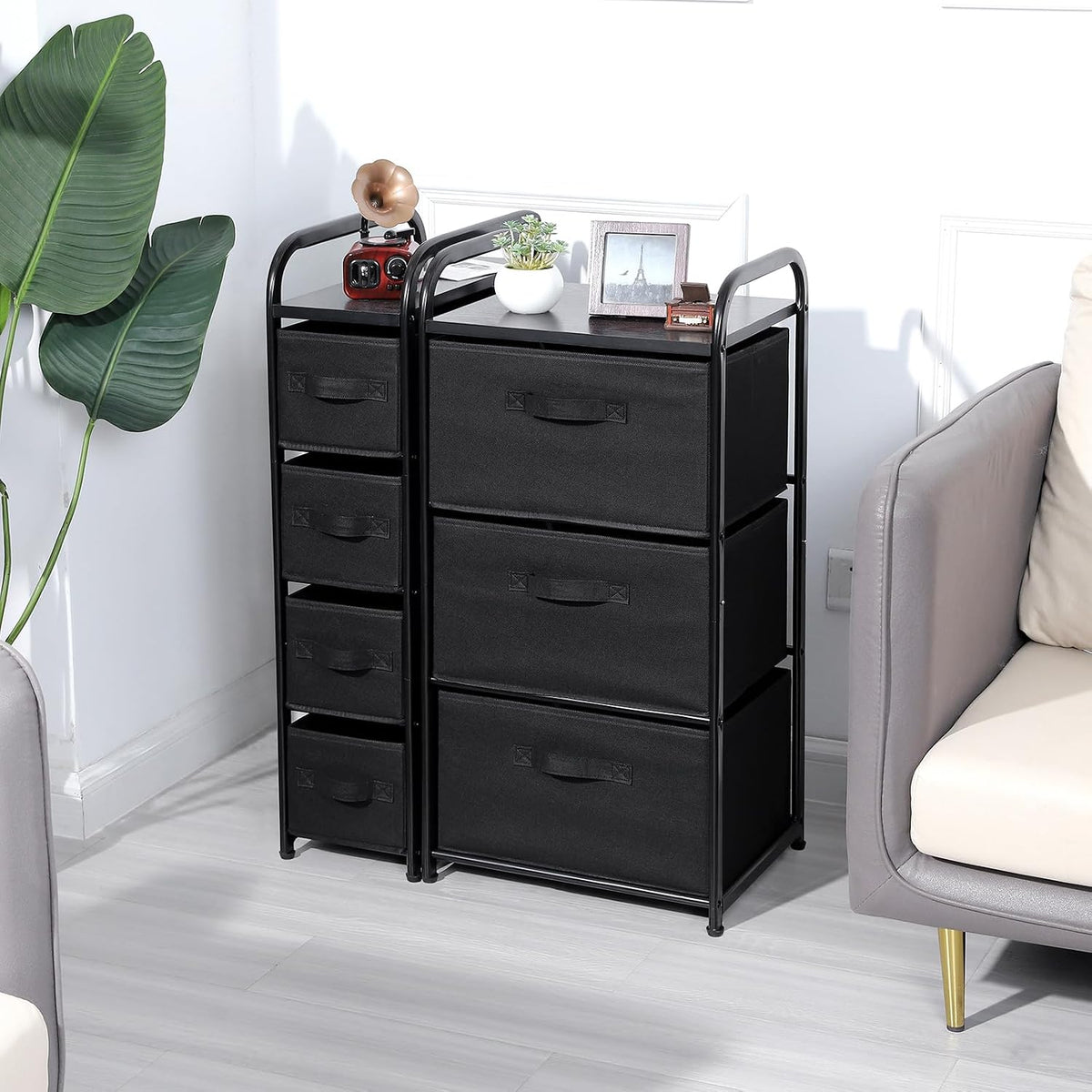 Dresser Storage with 3 Drawers, Fabric Dresser Tower, Vertical Storage Unit for Bedroom, Closet, Office, Black