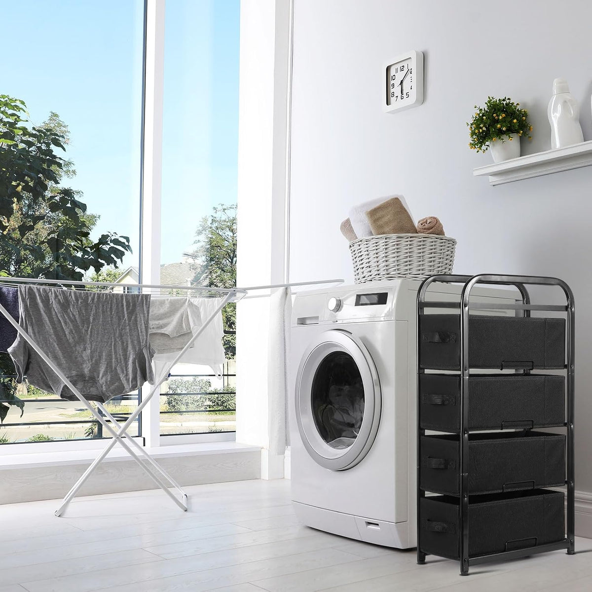 Dresser Storage with 3 Drawers, Fabric Dresser Tower, Vertical Storage Unit for Bedroom, Closet, Office, Black