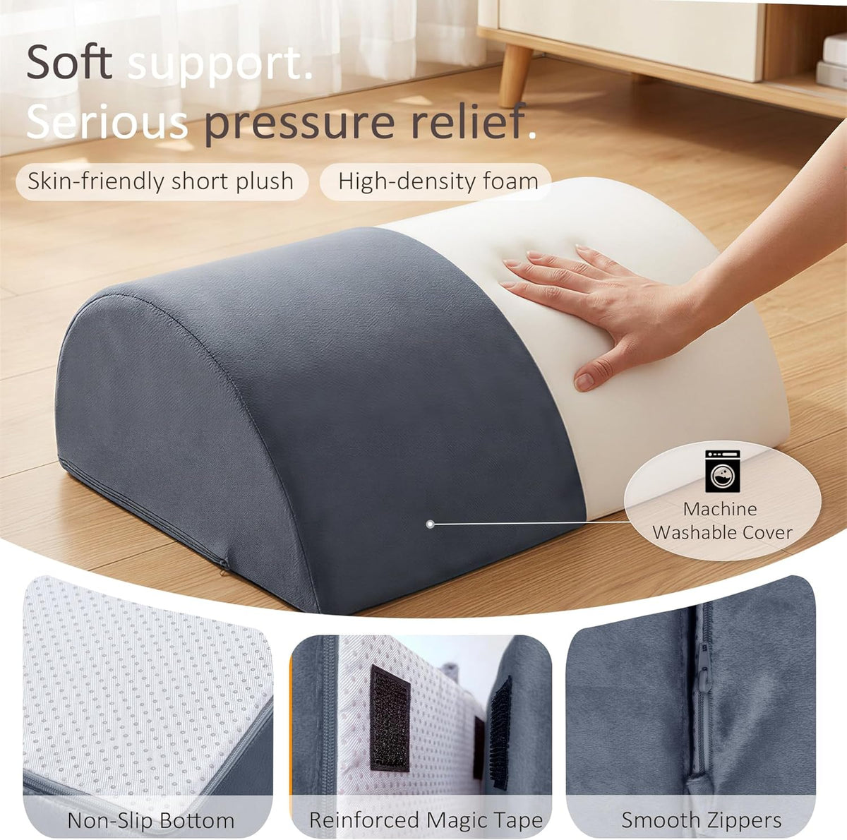 Foot Rest Under Desk, Non-Slip Footrest with 3 Adjustable Heights for Under Desk at Work, Ergonomic Desk Foot Stool with Washable Cover for Leg Rest, Desk, Home, Office, Chair (Grey)