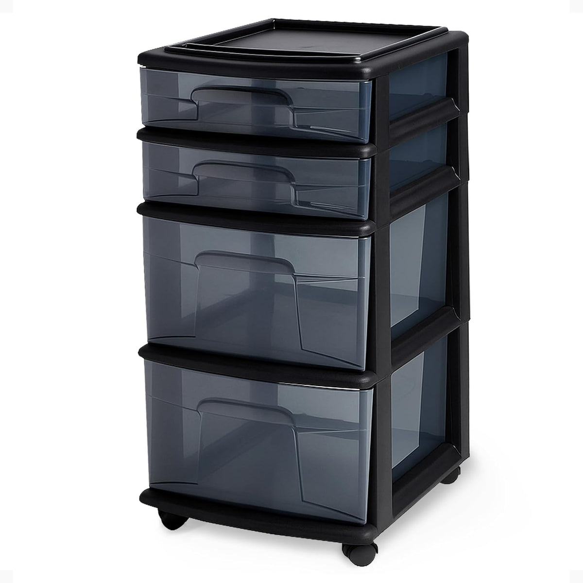 Drawer Tower, 4-Tier Storage Cart with Removable Wheels, Black Frame