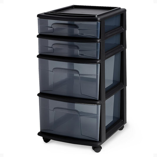 Drawer Tower, 4-Tier Storage Cart with Removable Wheels, Black Frame
