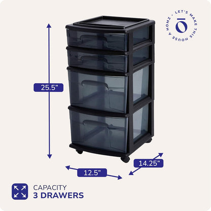 Drawer Tower, 4-Tier Storage Cart with Removable Wheels, Black Frame
