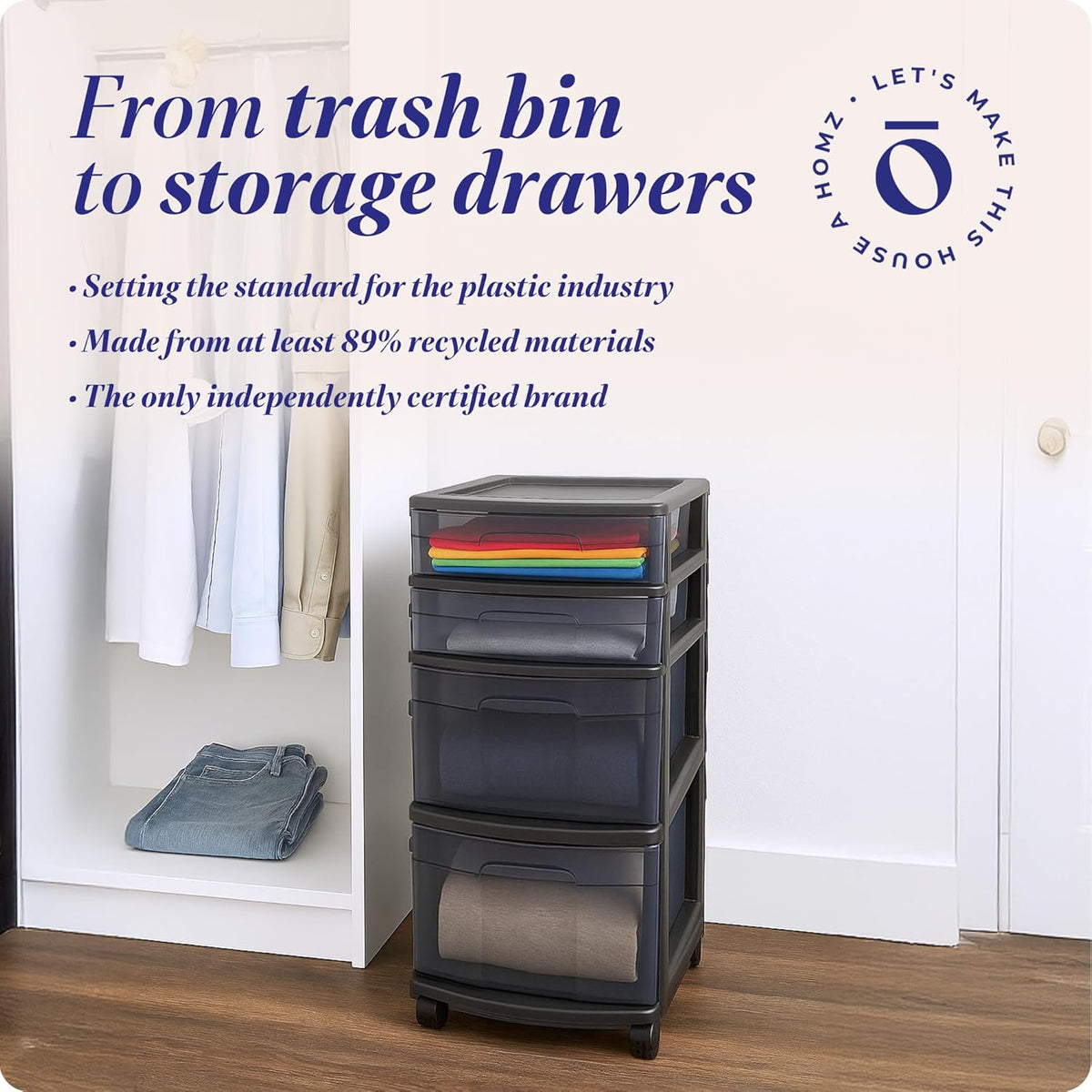 Drawer Tower, 4-Tier Storage Cart with Removable Wheels, Black Frame