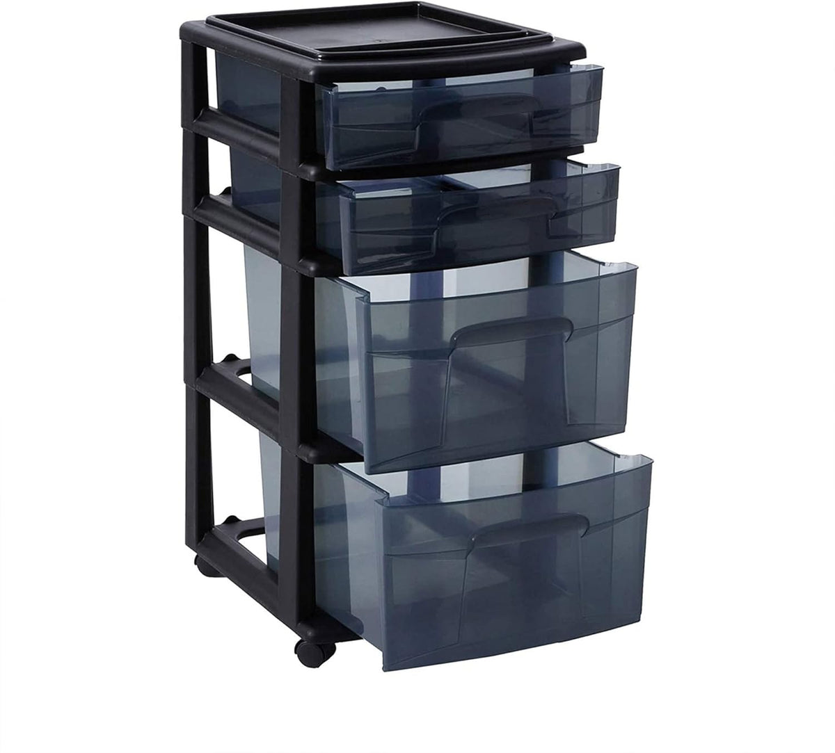 Drawer Tower, 4-Tier Storage Cart with Removable Wheels, Black Frame