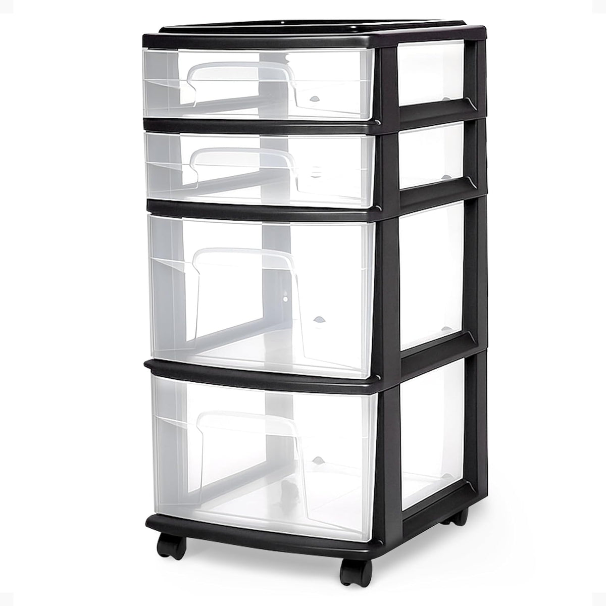 Drawer Tower, 4-Tier Storage Cart with Removable Wheels, Black Frame