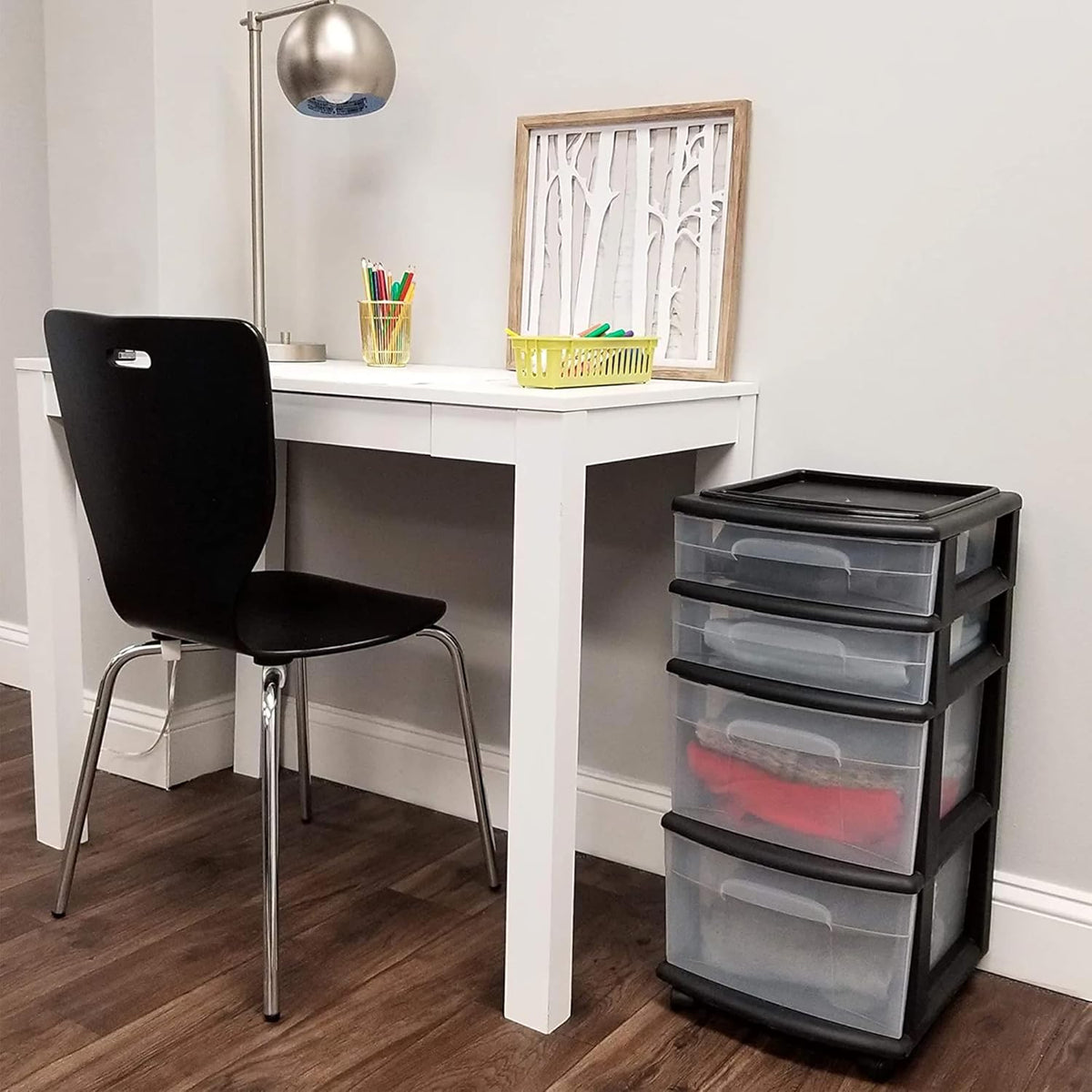 Drawer Tower, 4-Tier Storage Cart with Removable Wheels, Black Frame
