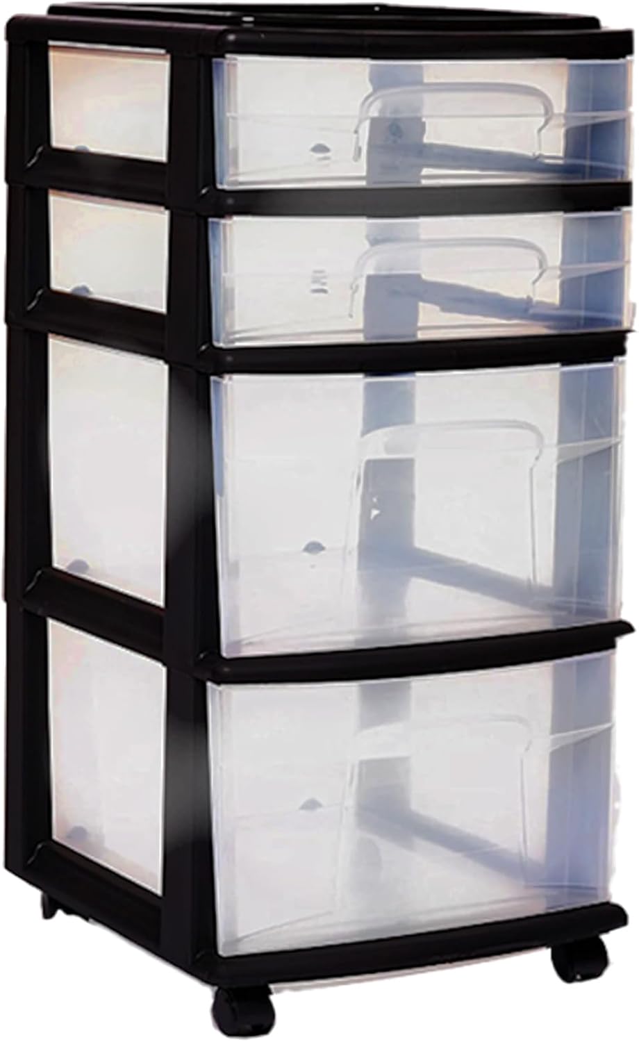 Drawer Tower, 4-Tier Storage Cart with Removable Wheels, Black Frame