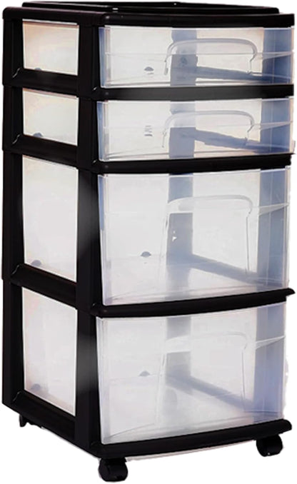 Drawer Tower, 4-Tier Storage Cart with Removable Wheels, Black Frame