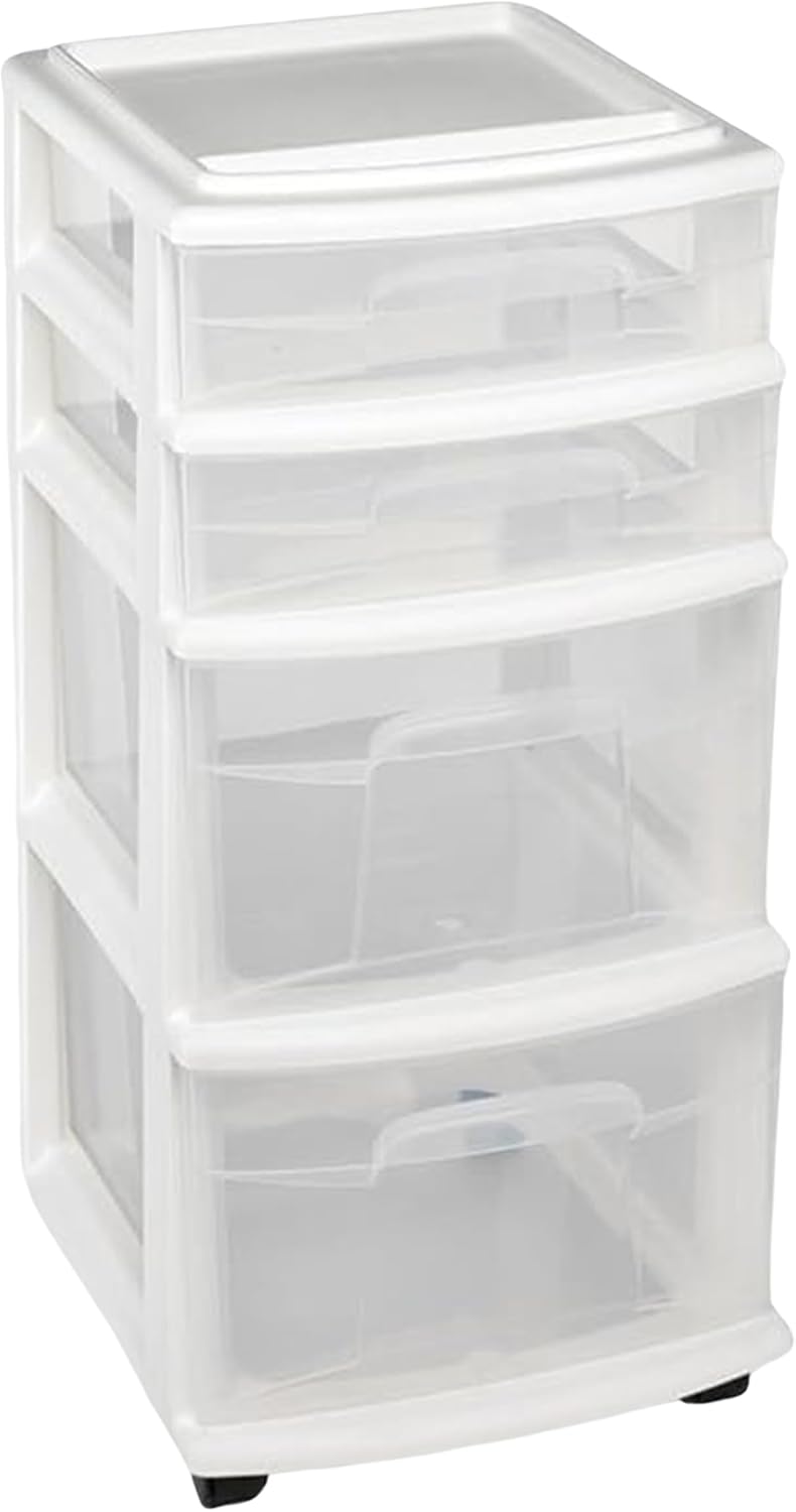 Drawer Tower, 4-Tier Storage Cart with Removable Wheels, Black Frame
