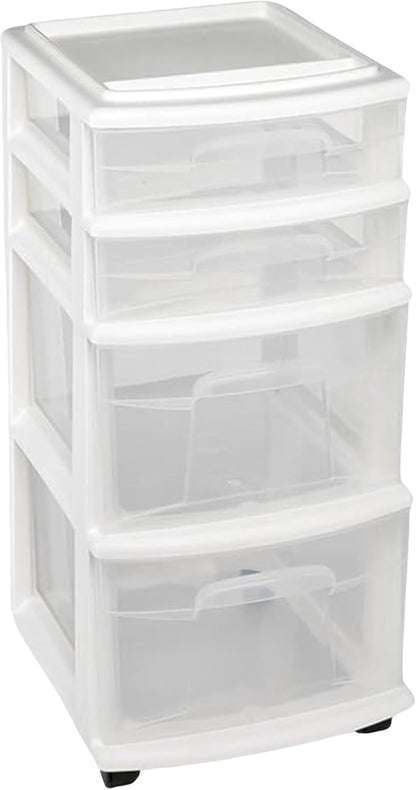 Drawer Tower, 4-Tier Storage Cart with Removable Wheels, Black Frame