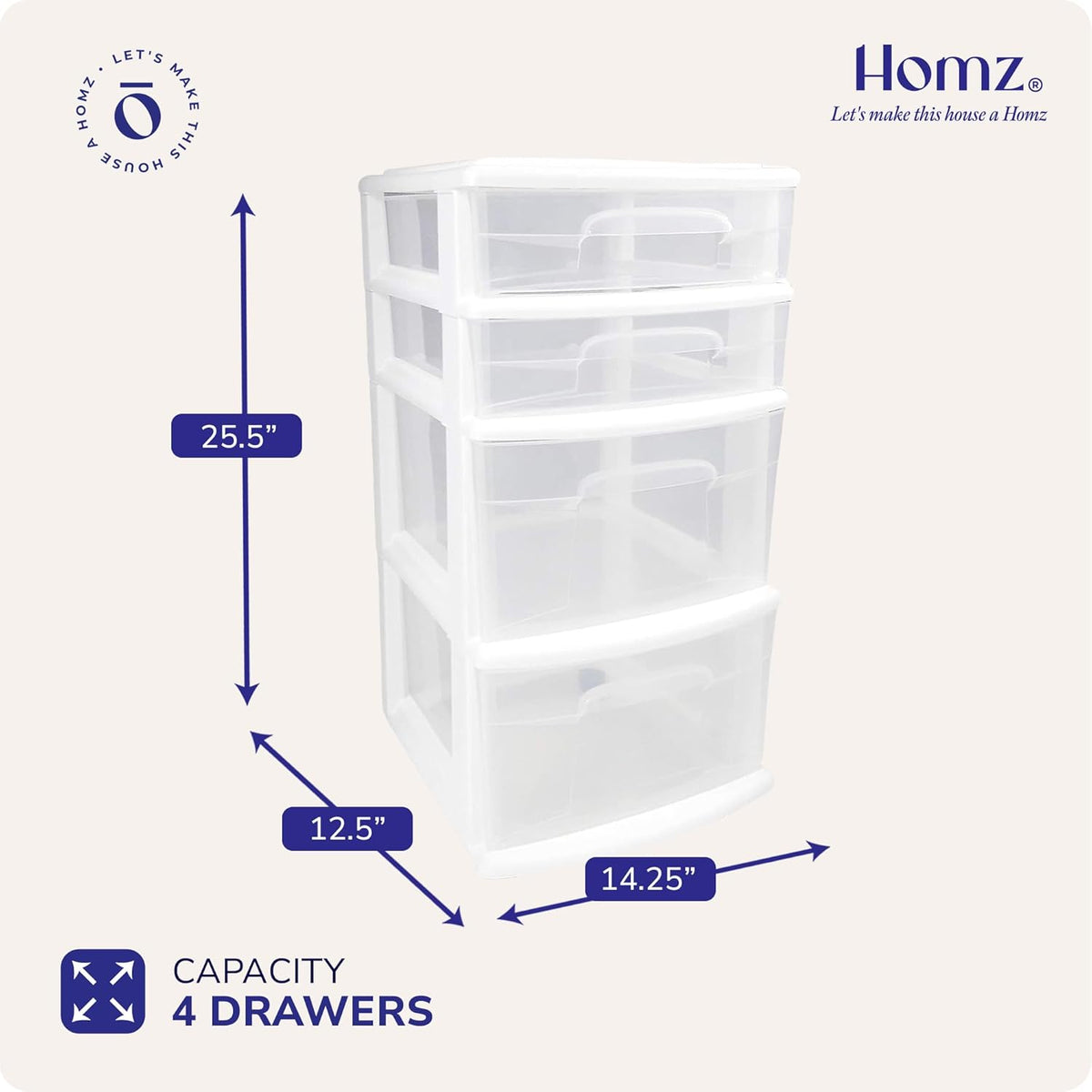 Drawer Tower, 4-Tier Storage Cart with Removable Wheels, Black Frame