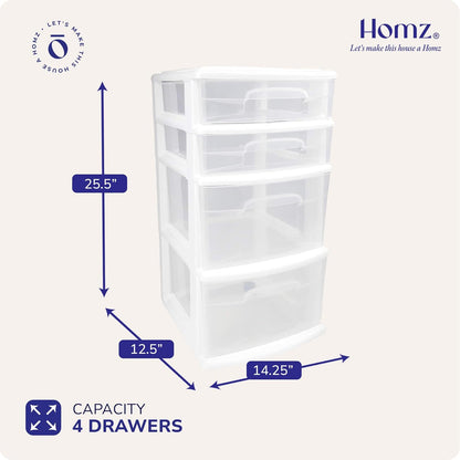 Drawer Tower, 4-Tier Storage Cart with Removable Wheels, Black Frame