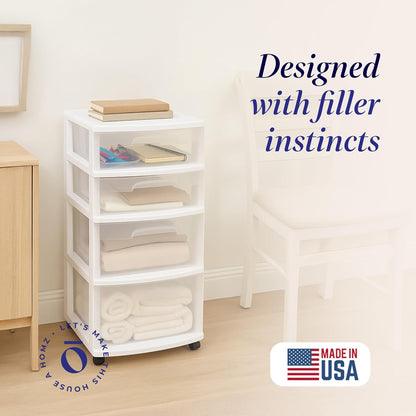 Drawer Tower, 4-Tier Storage Cart with Removable Wheels, Black Frame