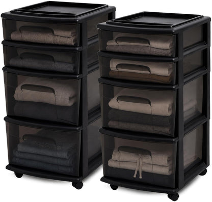 Drawer Tower, 4-Tier Storage Cart with Removable Wheels, Black Frame