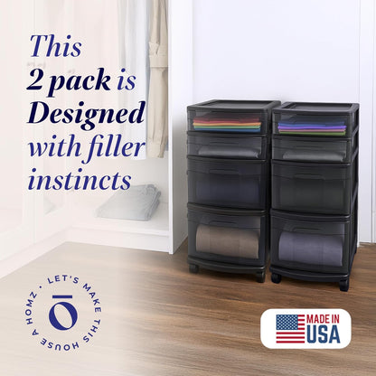 Drawer Tower, 4-Tier Storage Cart with Removable Wheels, Black Frame