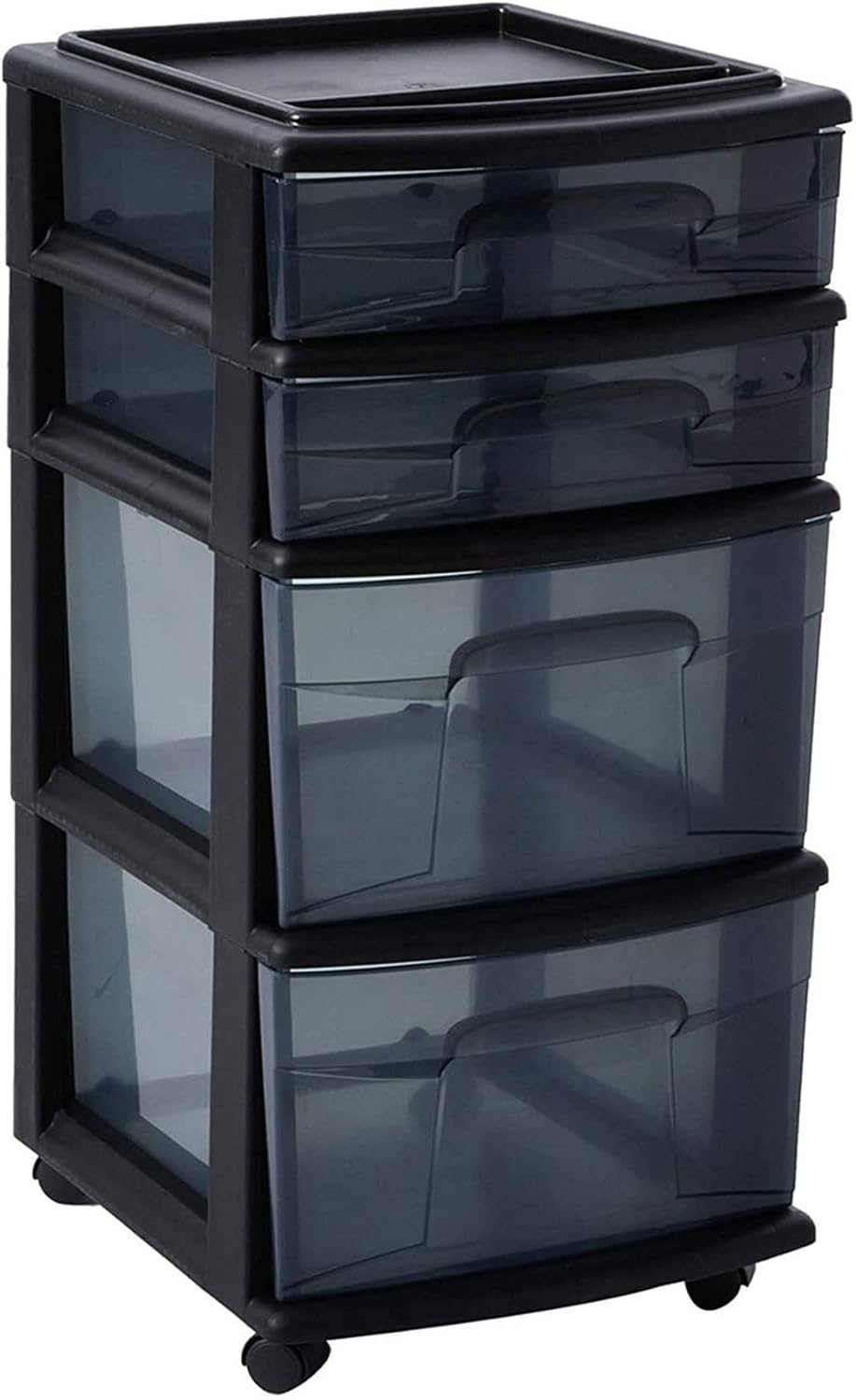 Drawer Tower, 4-Tier Storage Cart with Removable Wheels, Black Frame