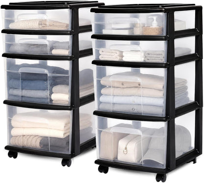 Drawer Tower, 4-Tier Storage Cart with Removable Wheels, Black Frame