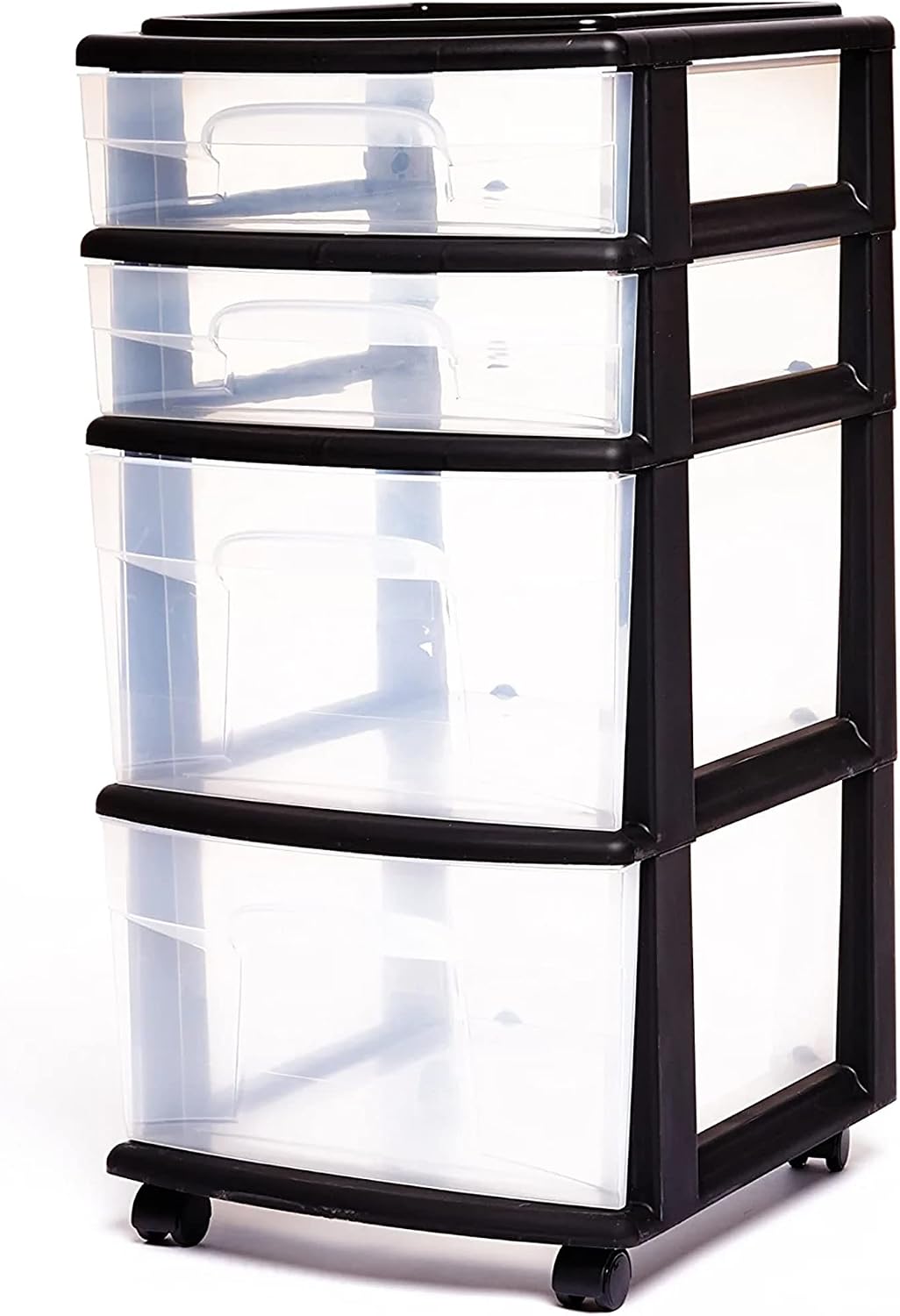 Drawer Tower, 4-Tier Storage Cart with Removable Wheels, Black Frame